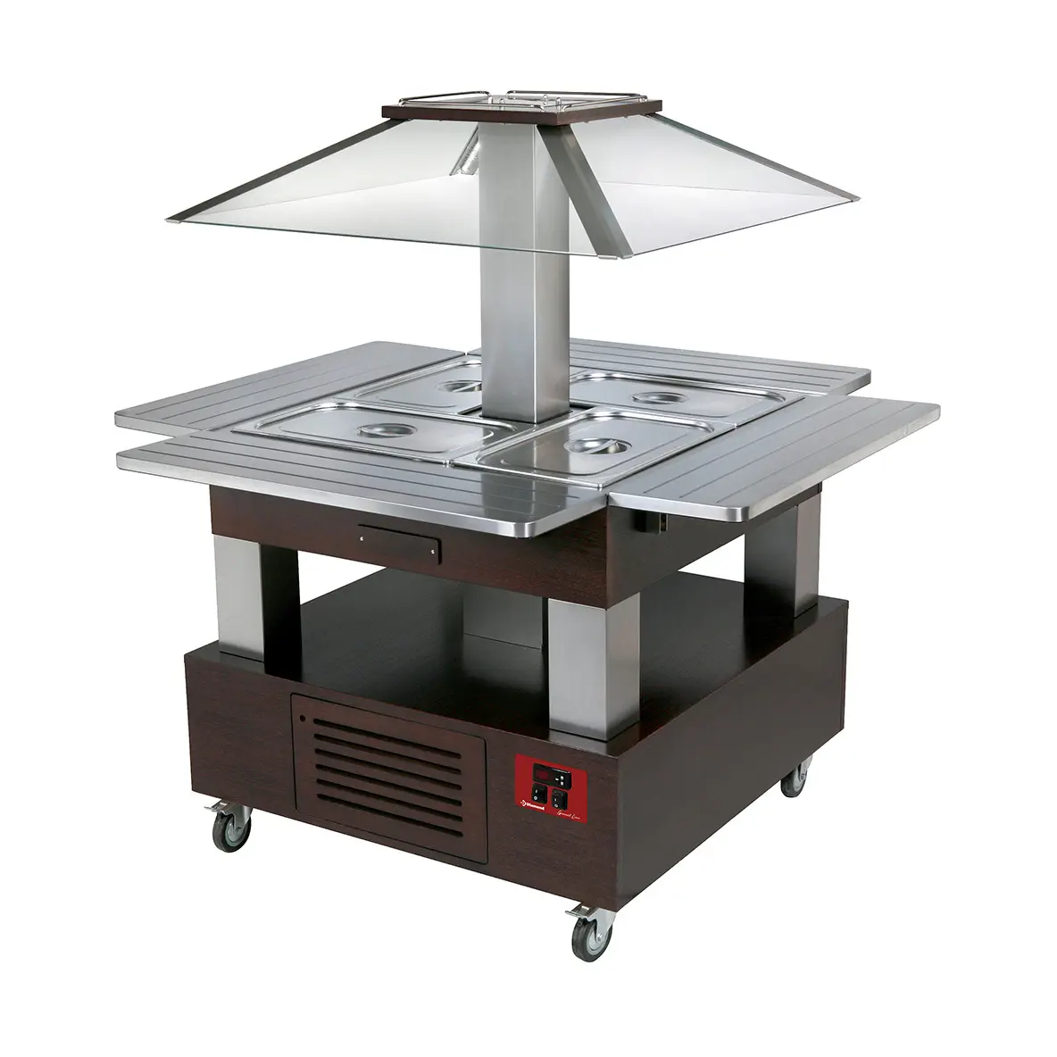 Ilot buffet chauffant, bain marie, 4x GN1/1-150 (Bois Wengé)