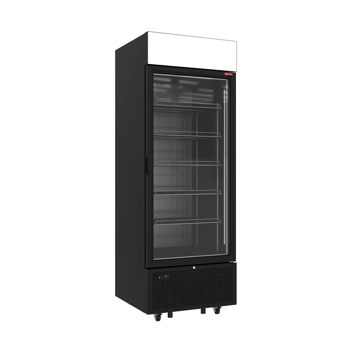 Vitrine ventilée négative vitrée 646 litres - 6 niveaux avec caisson lumineux - NOIRE