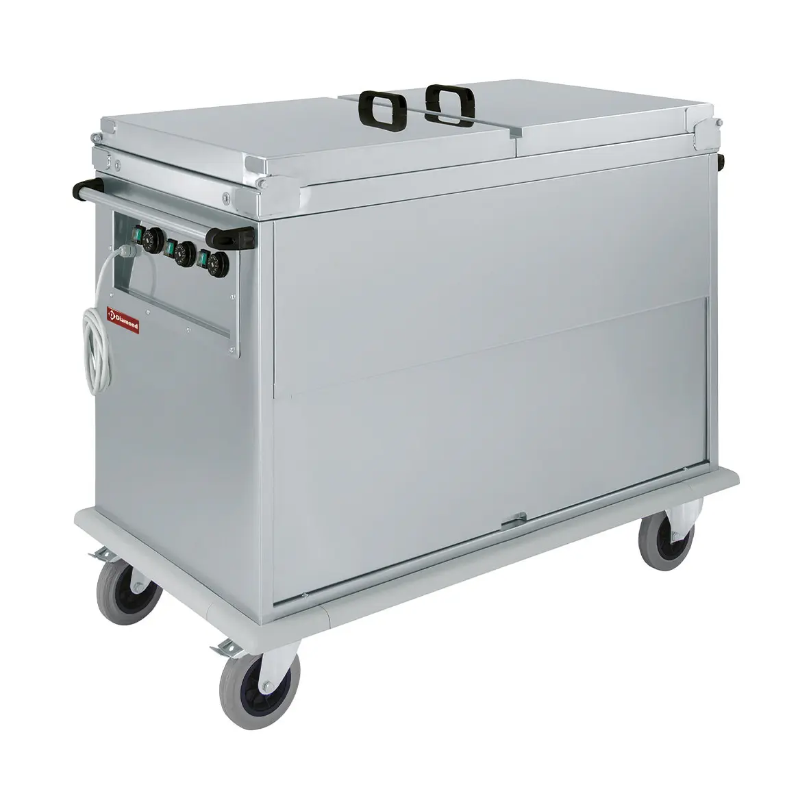 Chariot bain marie 3x GN 1/1, 3 T°, couvercles, armoire porte basculante