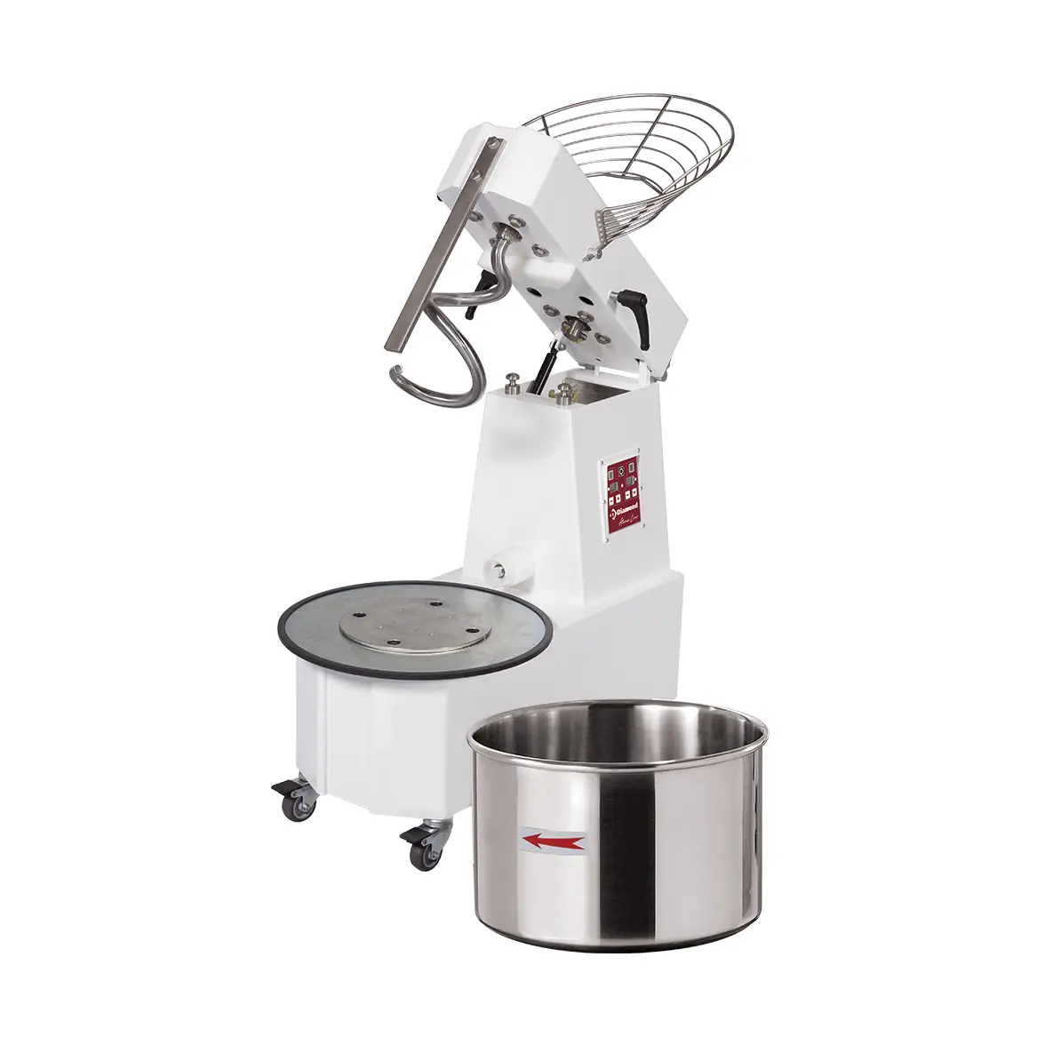 Pétrin à spirale 42 Lt  2 vit. - Tête relevable, cuve amovible - Automatique, digitale, sur roues