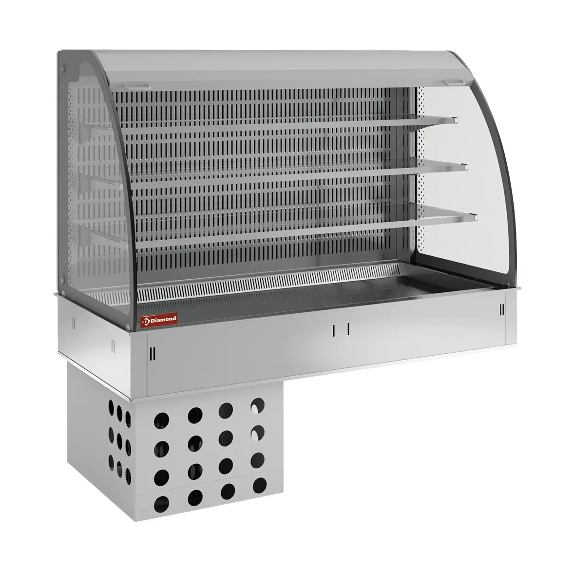 Mural avec cuve et vitrine sur 3 niveaux ouverte (avec rideau), réfrigérées, ventilées, 3x GN 1/1