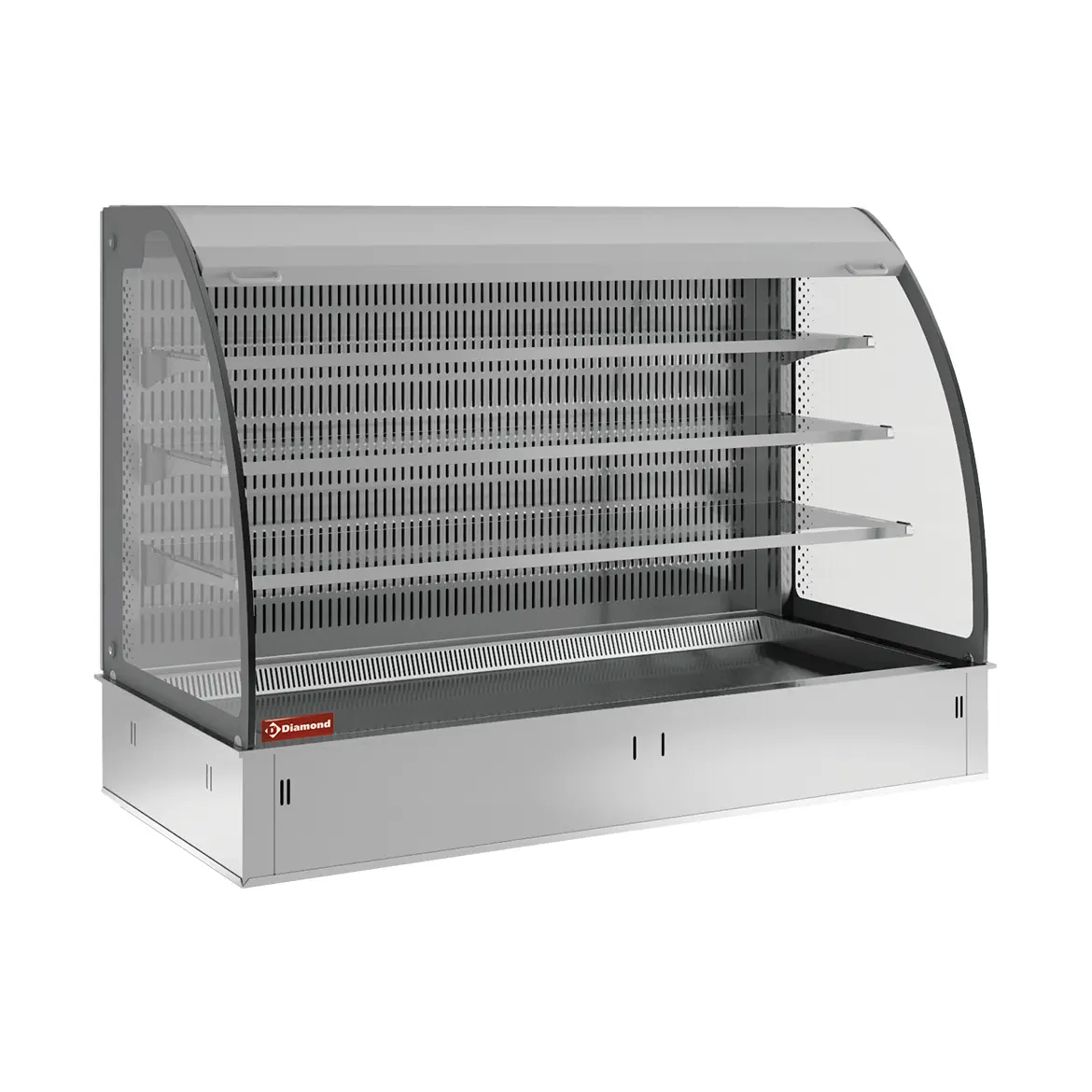 Mural avec cuve et vitrine sur 3 niveaux ouverte (avec rideau), réfrigérées, ventilées, 3x GN 1/1 (sans unité hermétique) - 1125 x 700 mm