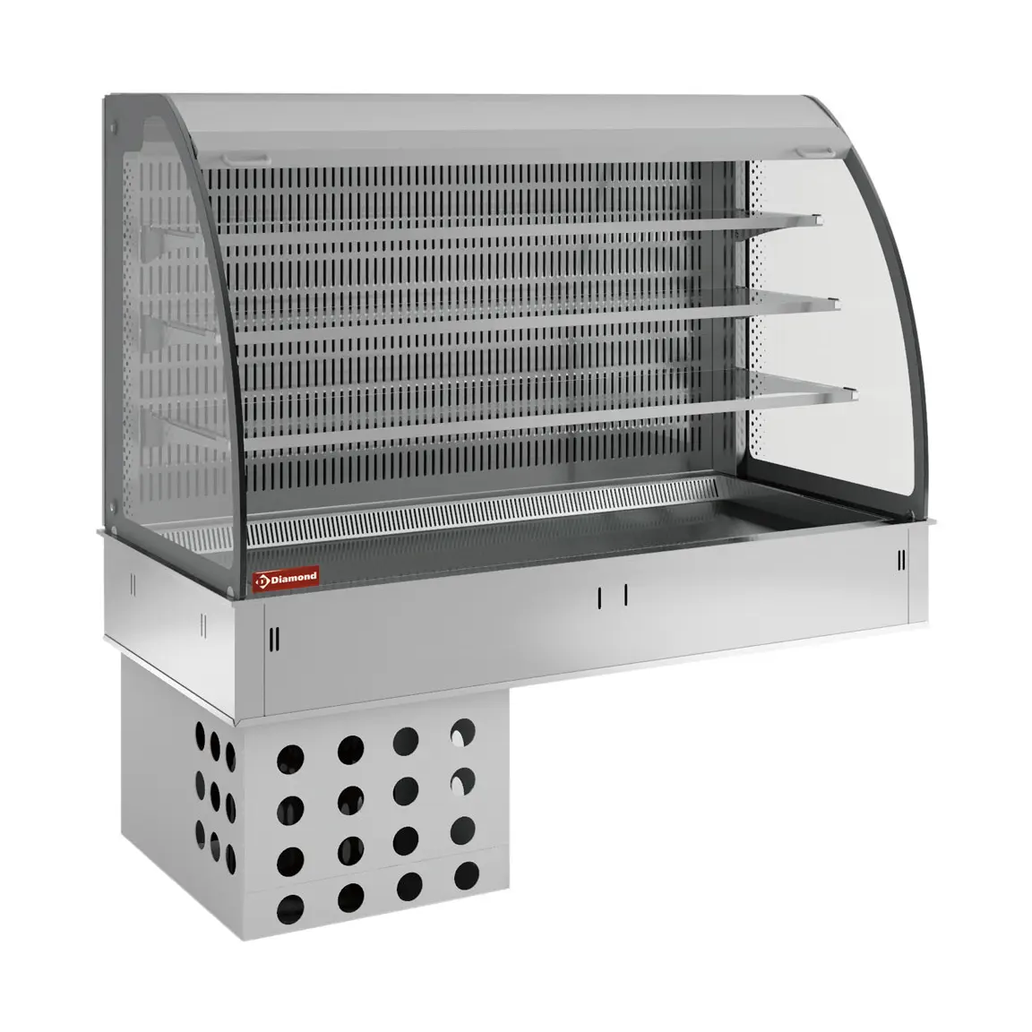 Mural avec top et vitrine sur 3 niveaux ouverte (avec rideau), réfrigérés, ventilés, 5x GN 1/1