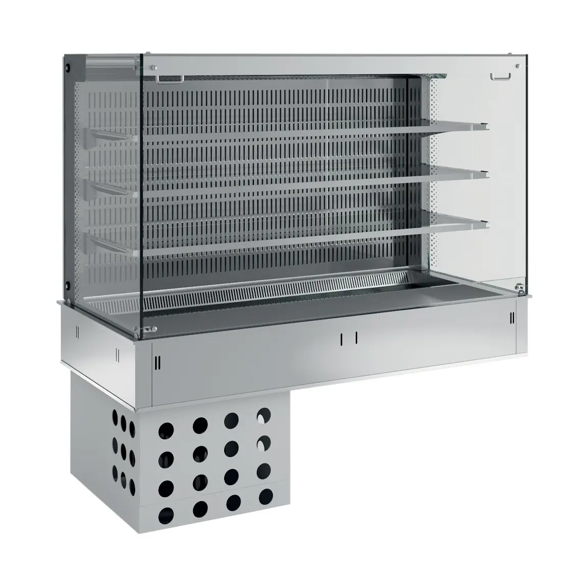Mural avec top et vitrine "carrée" sur 3 niveaux ouverte (avec rideau), réfrigérés, ventilés, 3x GN 1/1