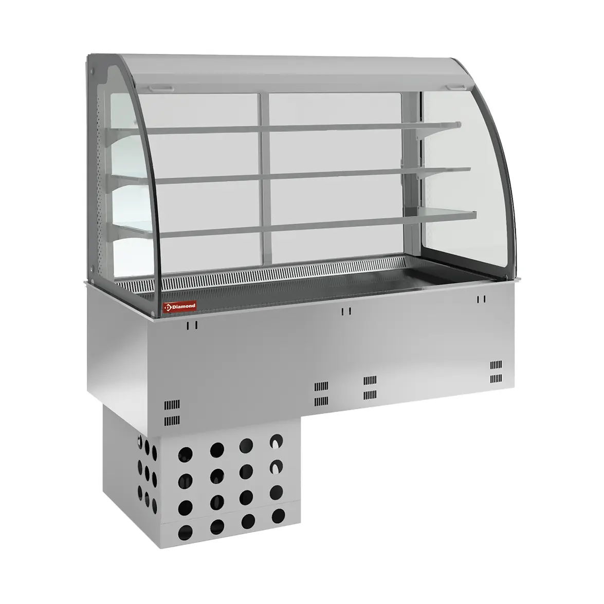 Elément cuve et vitrine sur 3 niveaux ouverte (avec rideau), réfrigérées, ventilées, 2x GN 1/1