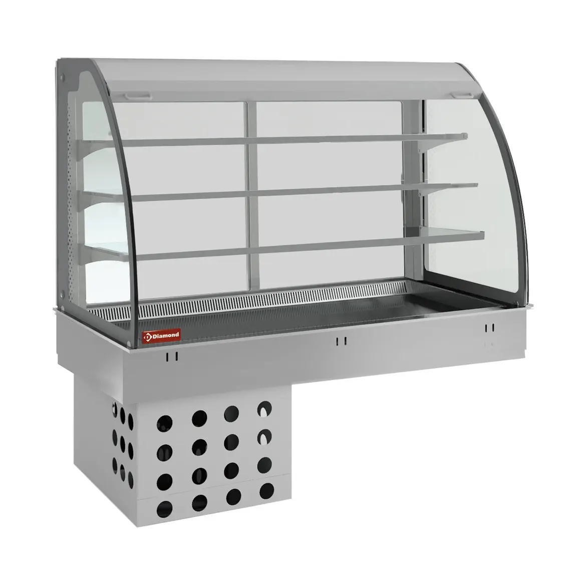 Elément top et vitrine sur 3 niveaux ouverte (avec rideau), réfrigérés, ventilés, 2x GN 1/1