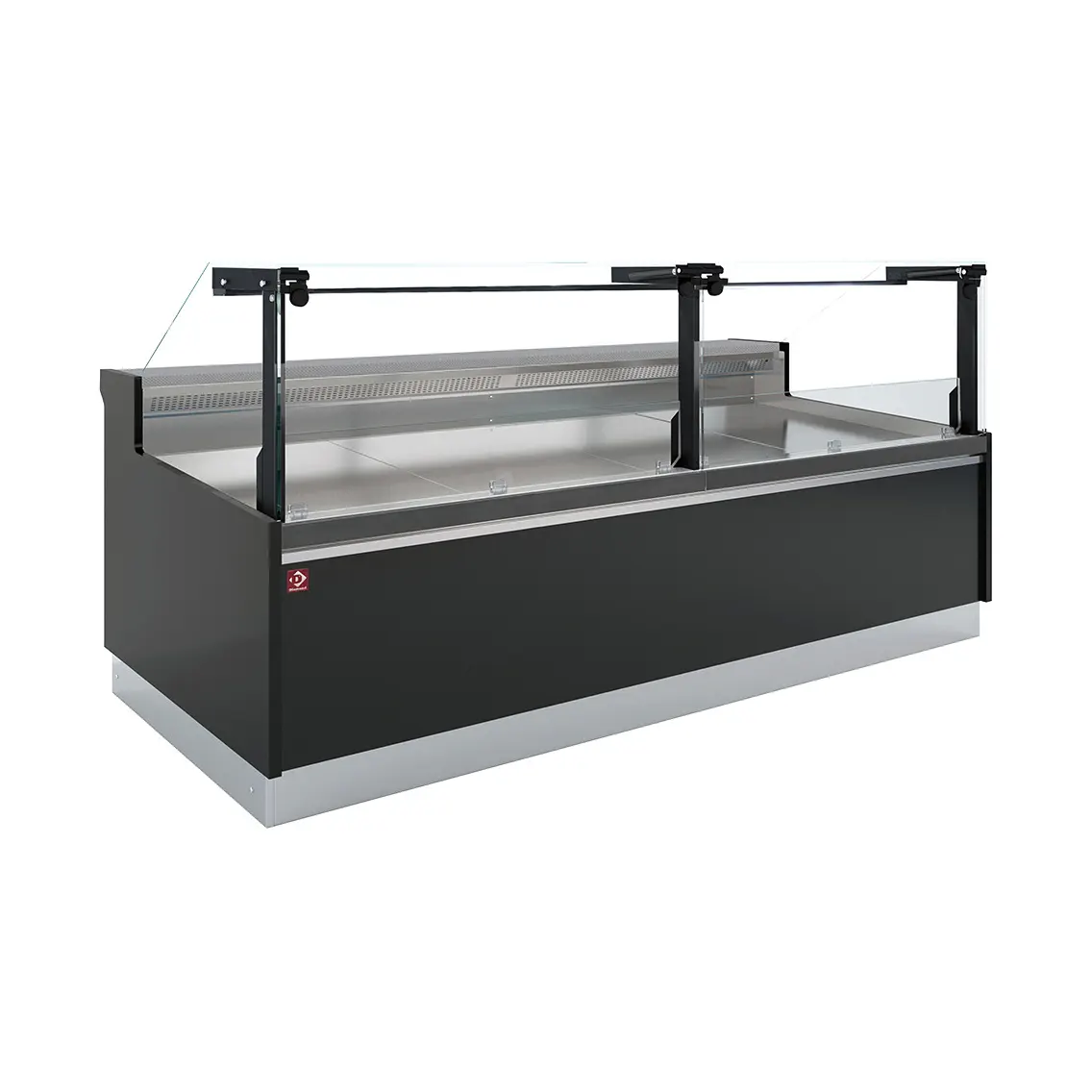 Comptoir ventilé, avec réserve, vitre verticale 90° avec relevage à piston - FULL BLACK - 3810 x 1114 mm