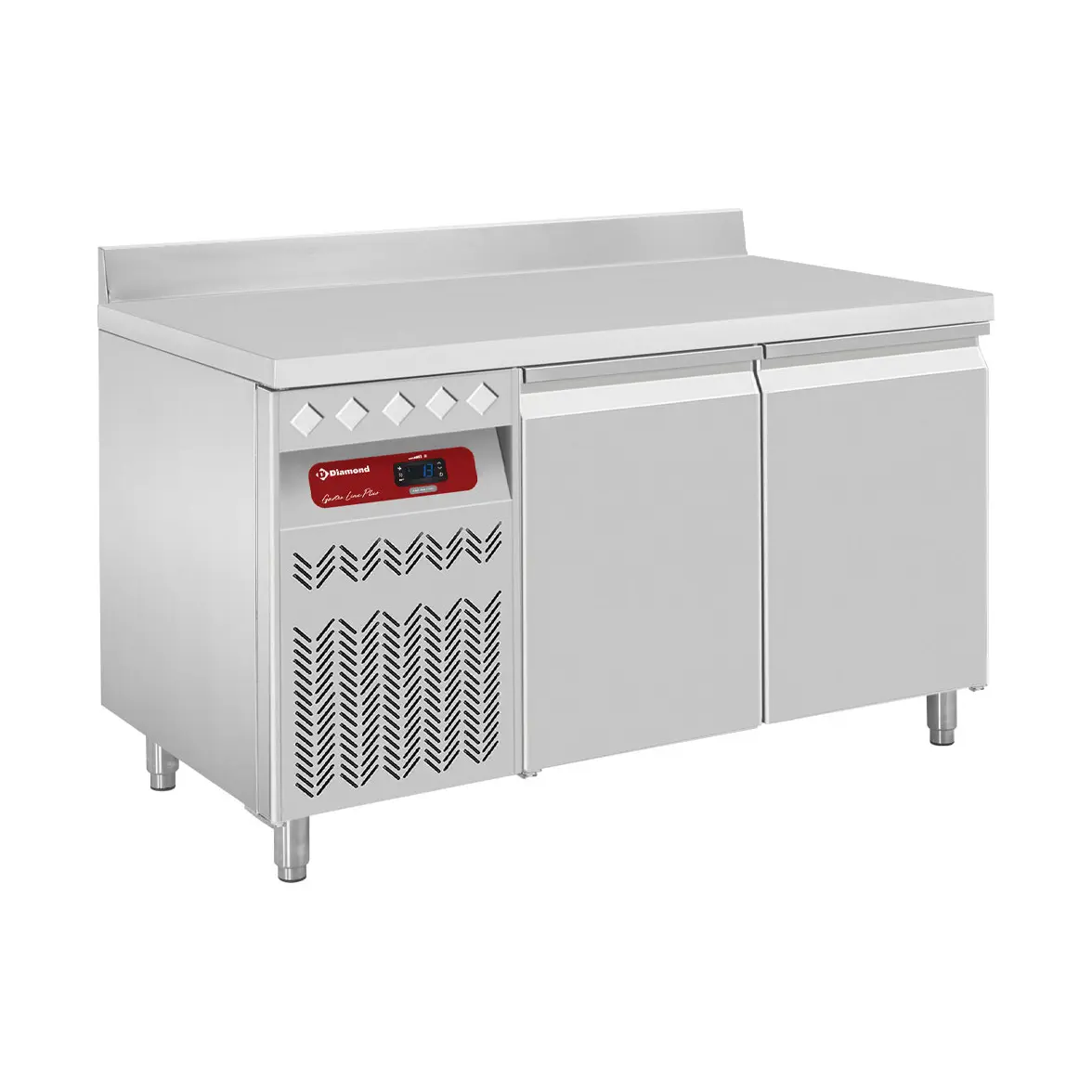 Table frigorifique "murale" ventilée, 2 portes GN 1/1, 260 Lit. groupe à gauche