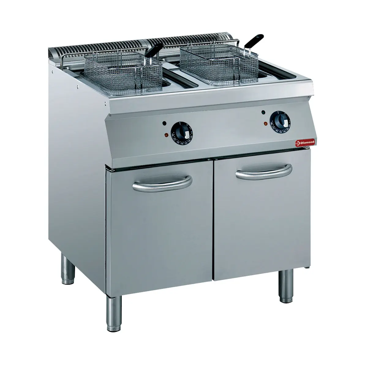 Friteuse électrique cuve "Y" 2x 15 litres, éléments extérieurs sur armoire