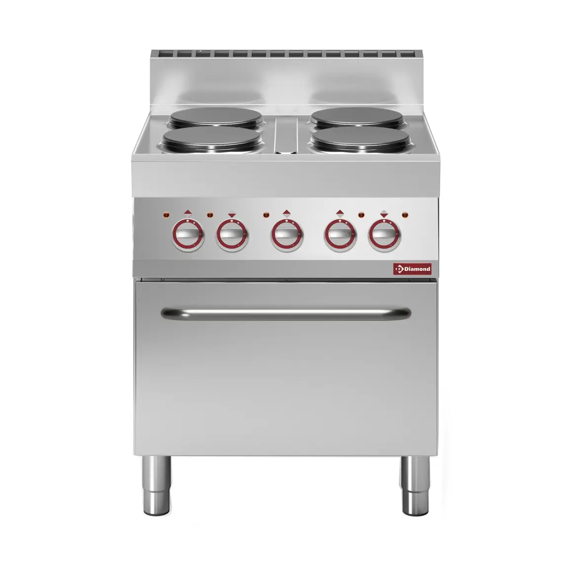 Fourneau 4 plaques électriques rondes, four GN 1/1 à convection