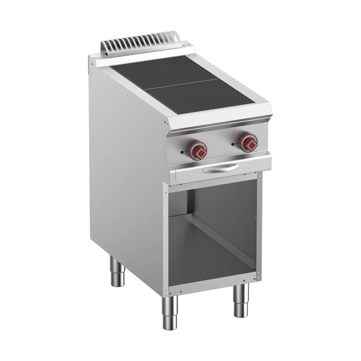 Fourneaux électriques 2 plaques affleurantes, sur armoire ouverte