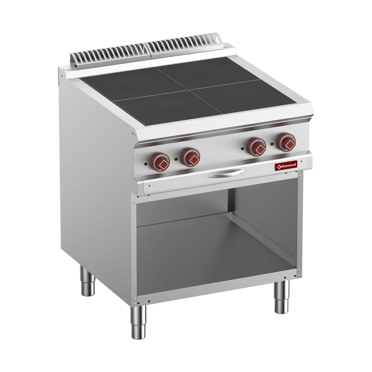 Fourneaux électriques 4 plaques affleurantes, sur armoire ouverte