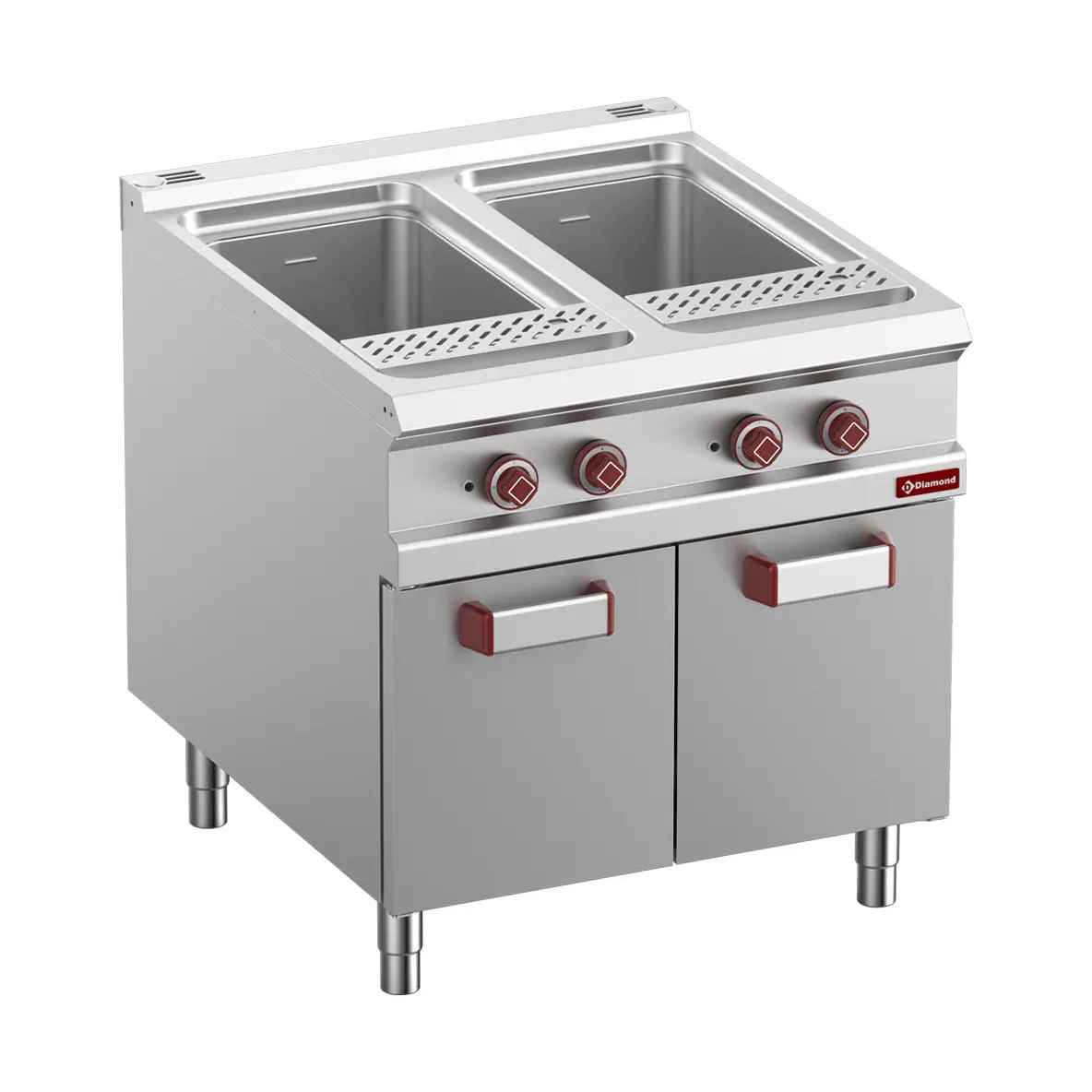 Cuiseur à pâtes électrique, 2 cuves 40 lit. sur meuble fermé (s/paniers)