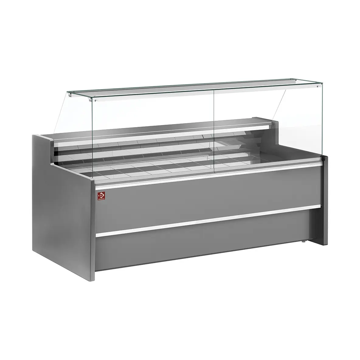 Comptoir vitrine réfrigéré à vitre droite 90°, ventilé, avec réserve - GRIS - 2000 x 980 mm