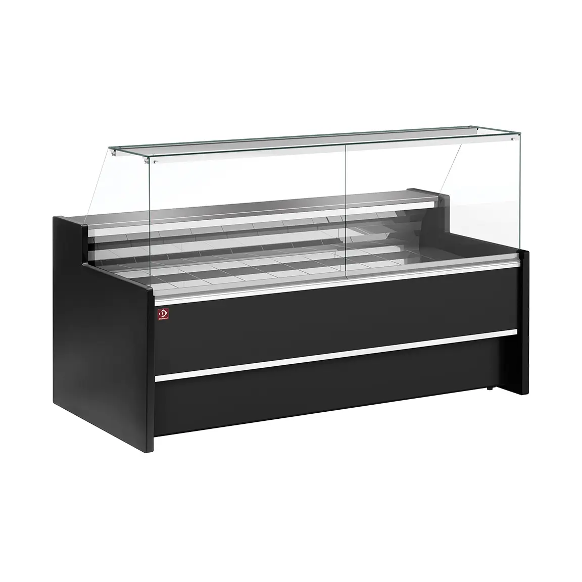Comptoir vitrine réfrigéré à vitre droite 90°, ventilé, avec réserve - NOIR - 3000 x 980 mm