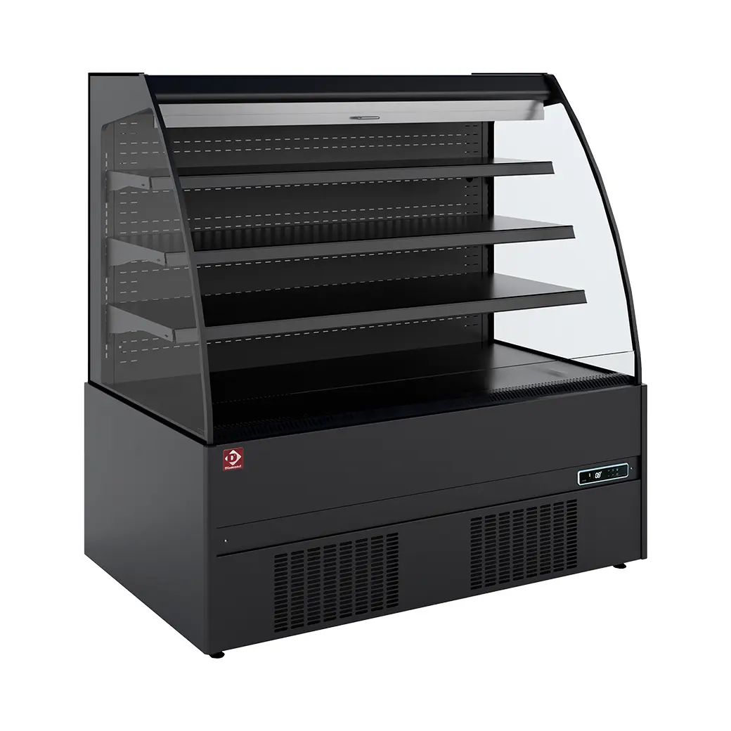 Meuble semi-mural réfrigéré, libre-service, ouvert, avec rideau - FULL BLACK - 868 x 852 mm