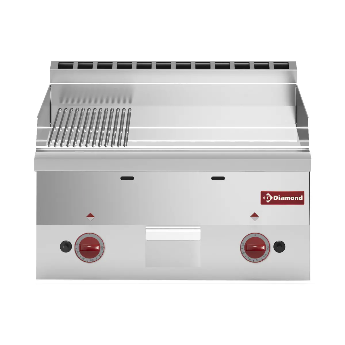 Plaque de cuisson gaz, surface 2/3 lisse, 1/3 nervurée "chrome" -Top-