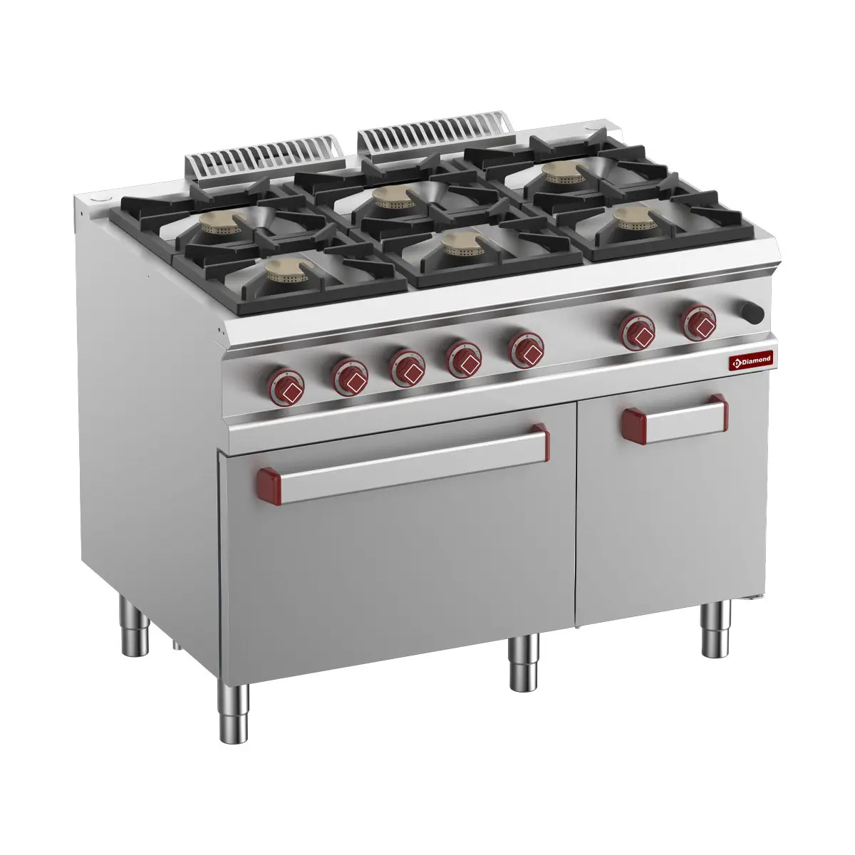 Fourneau 6 feux vifs, four gaz GN 2/1, armoire neutre