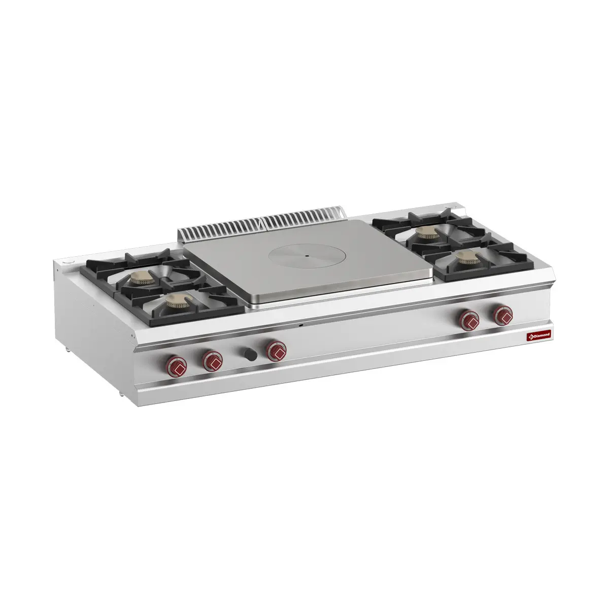 Cuisinière 4 feux vifs, plaque coup de feu centrale gaz -Top-