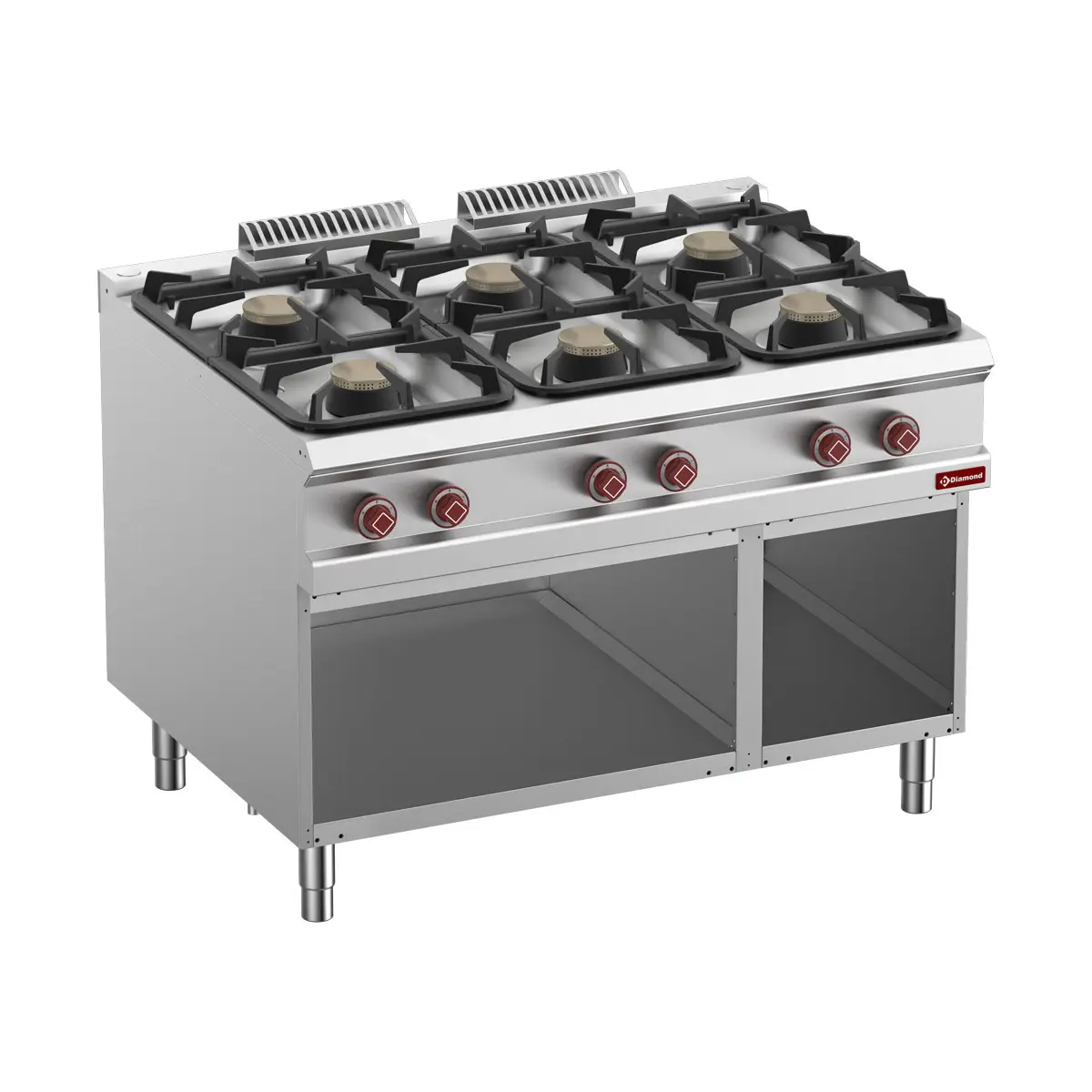 Fourneau 6 feux gaz, armoire ouverte