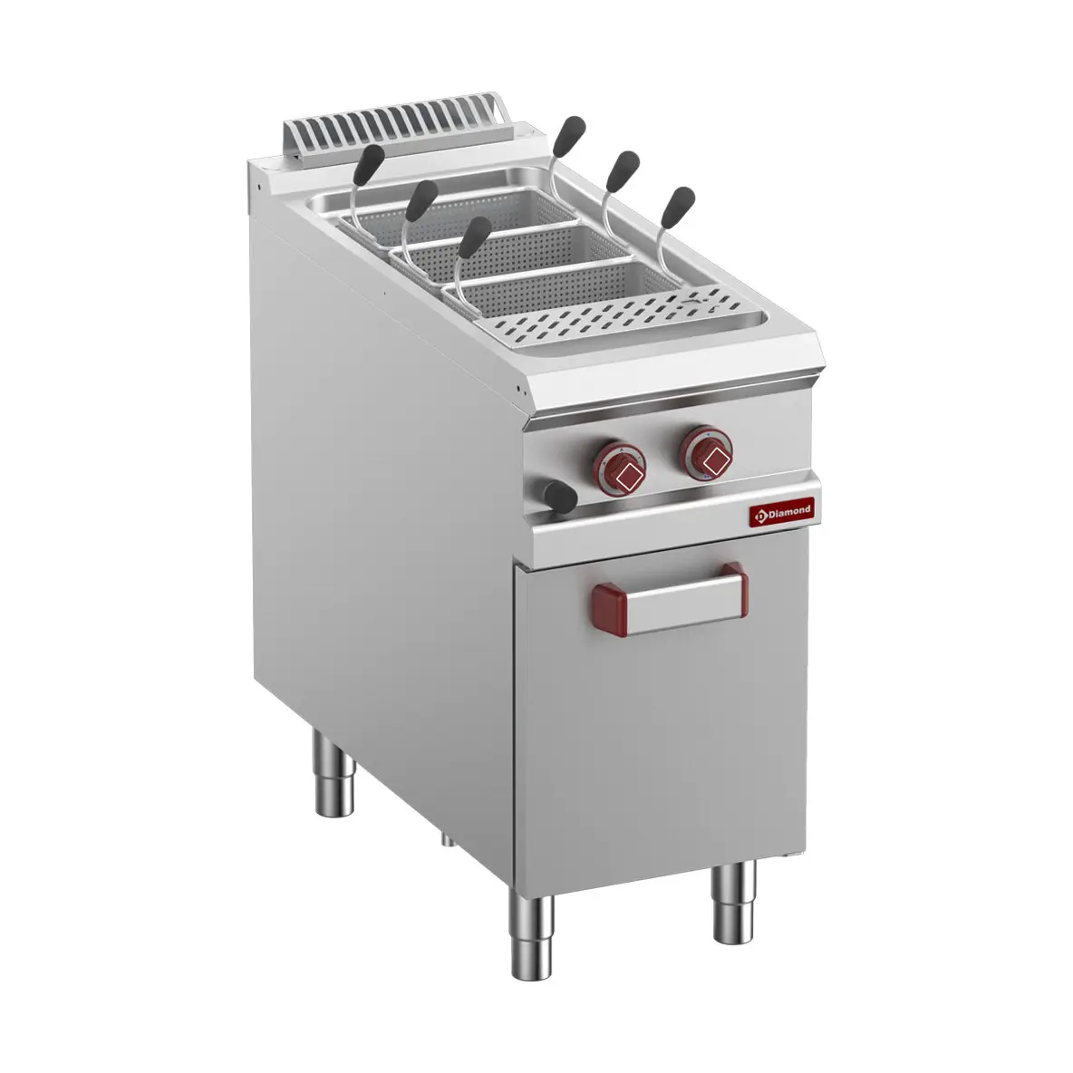 Cuiseur à pâtes gaz, 1 cuve 40 lit. sur meuble fermé (s/paniers)