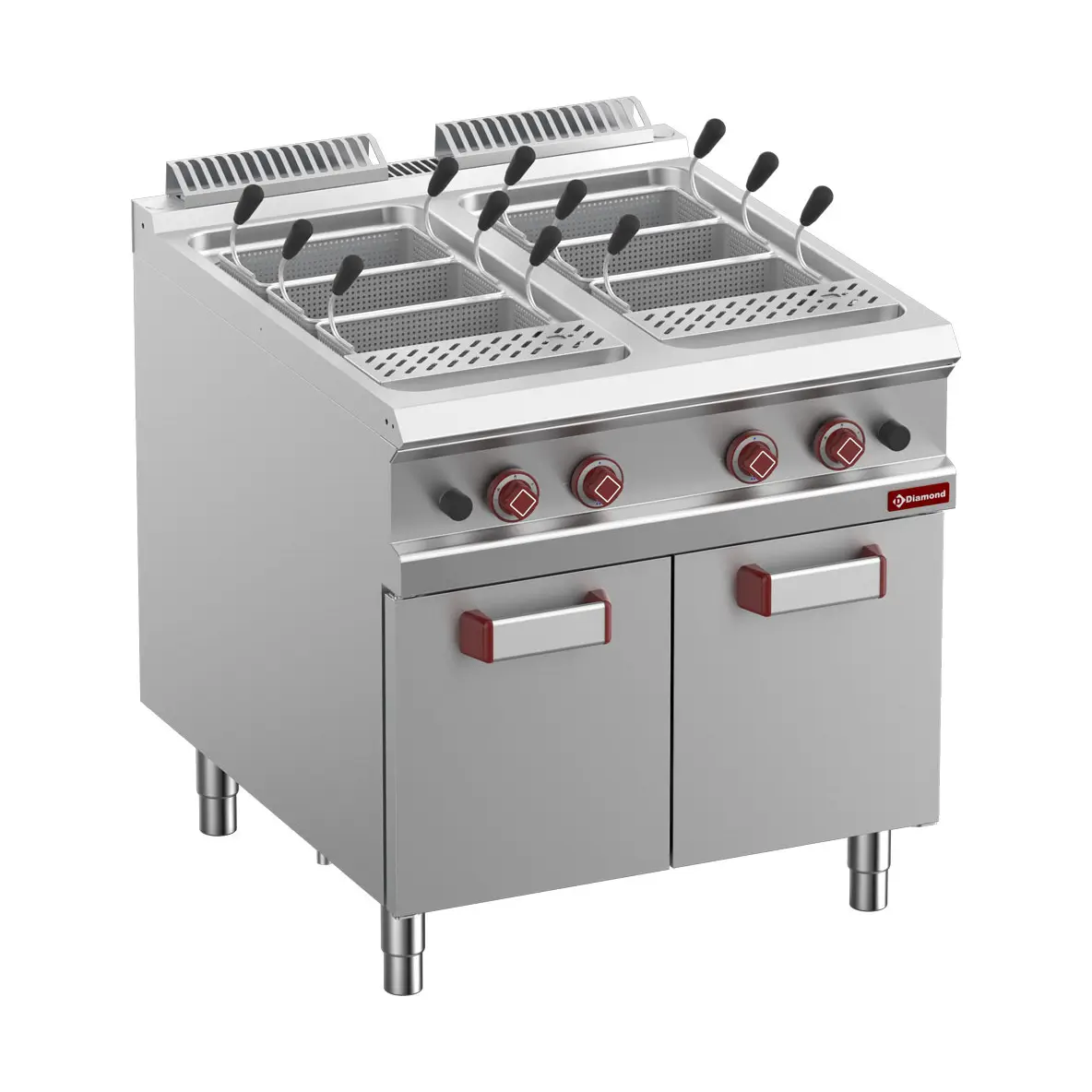 Cuiseur à pâtes gaz, 2 cuves 40 lit. sur meuble fermé (s/paniers)