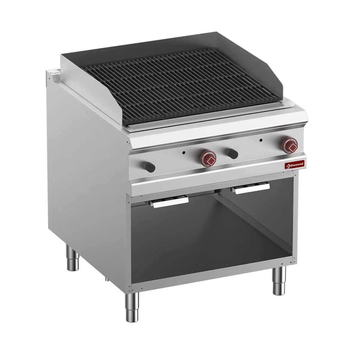 Grill pierre de lave, module 1/1, grille "2 faces" en fonte, armoire ouverte