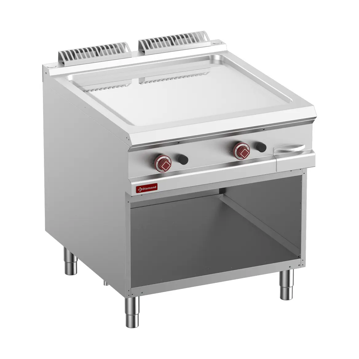 Plaque de cuisson lisse gaz, chromée module 1/1, armoire ouverte