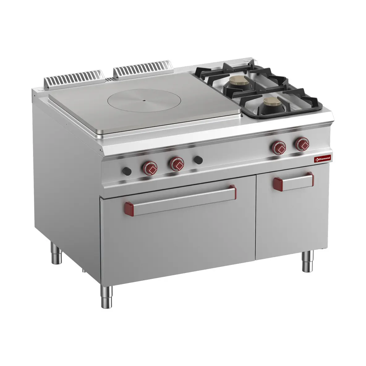 Fourneau taque coup de feu, 2 feux, four GN 2/1, armoire neutre fermée