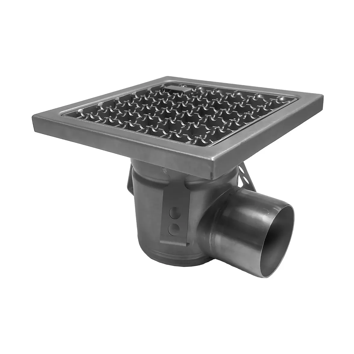 Caniveau de sol inox 400x400, sortie latérale