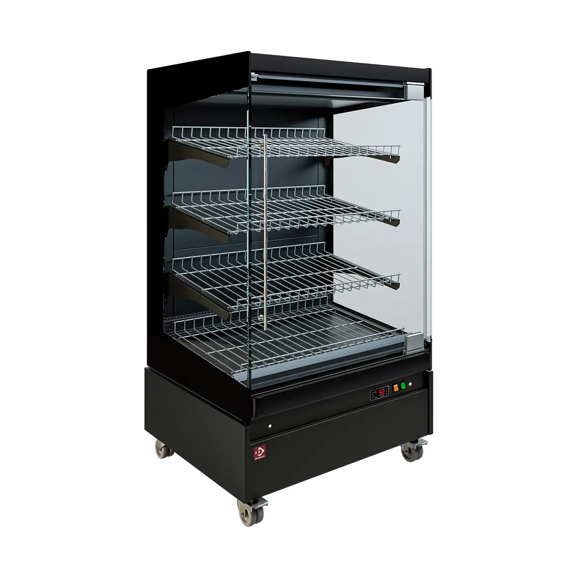 Vitrine chauffante,  libre-service, avec porte vitrée, sur roues - FULL BLACK