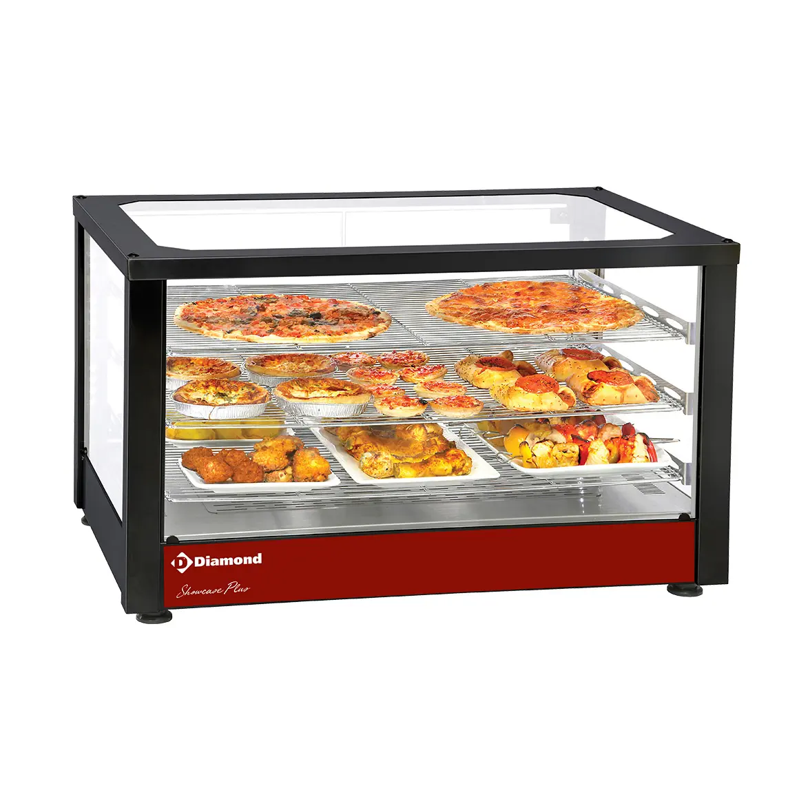 Vitrine chauffante ventilée, 3 niveaux, panoramique (Noire)