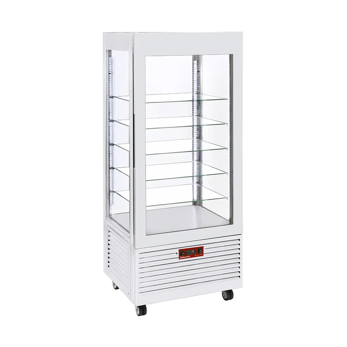 Vitrine 4 faces T° positive, 5 étagères en verre, ventilée, 480 Lit, BLANCHE