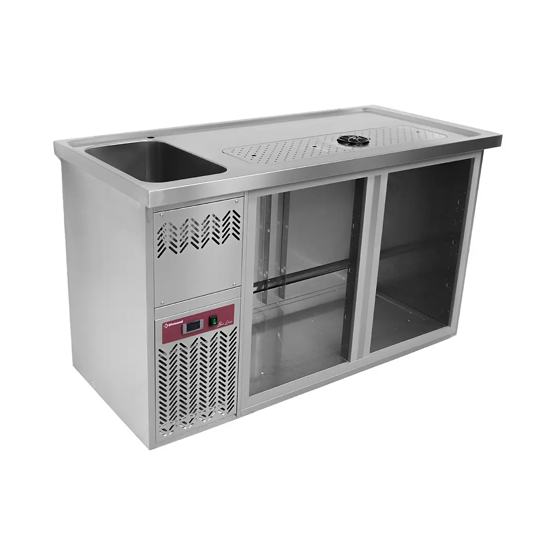 Comptoir bar 2 compartiments, égoutoir+grille, 1 cuve à gauche.