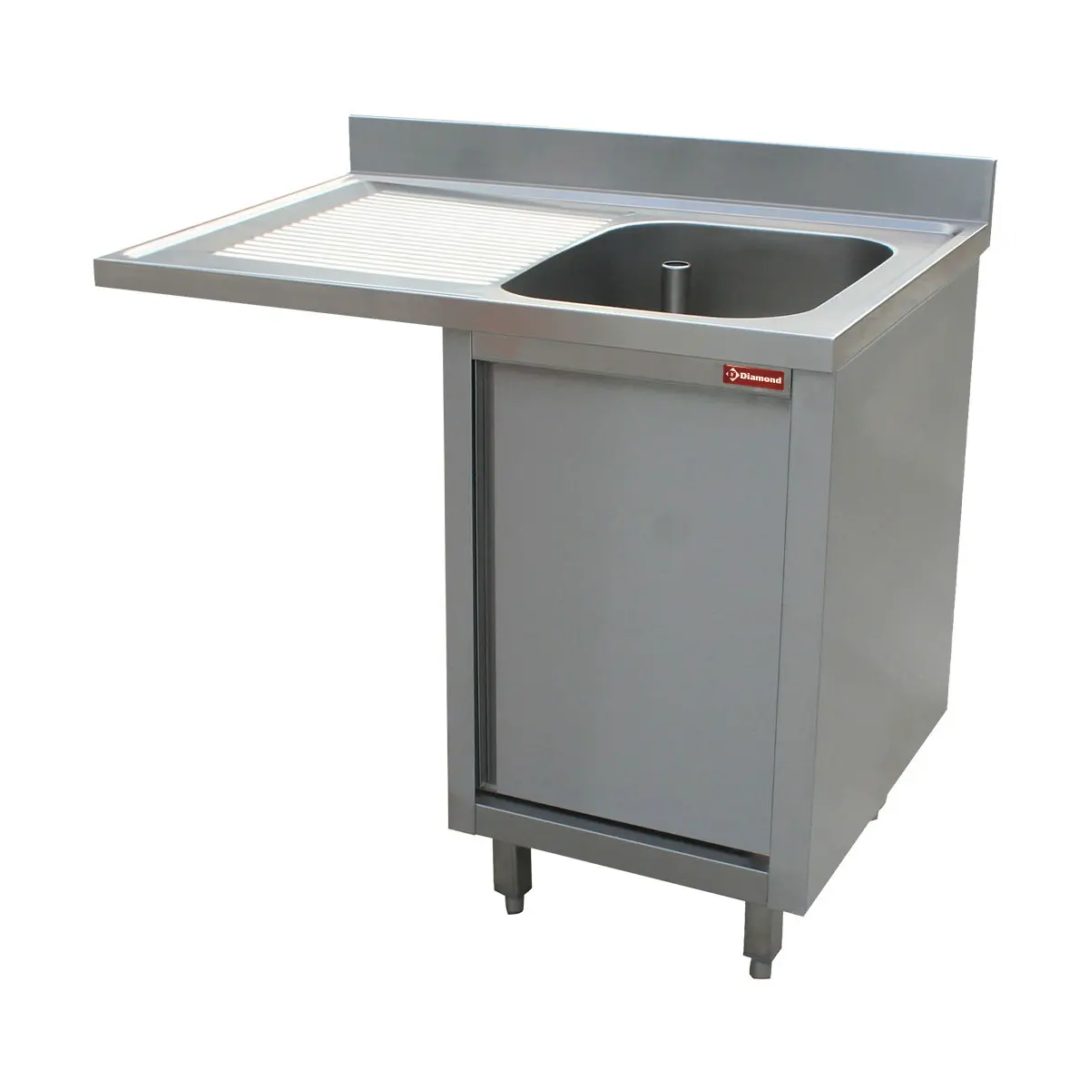 Plonge 1 cuve, égouttoir à gauche, sur armoire 1 porte battante et espace lave vaisselle - 1400 x 700 mm