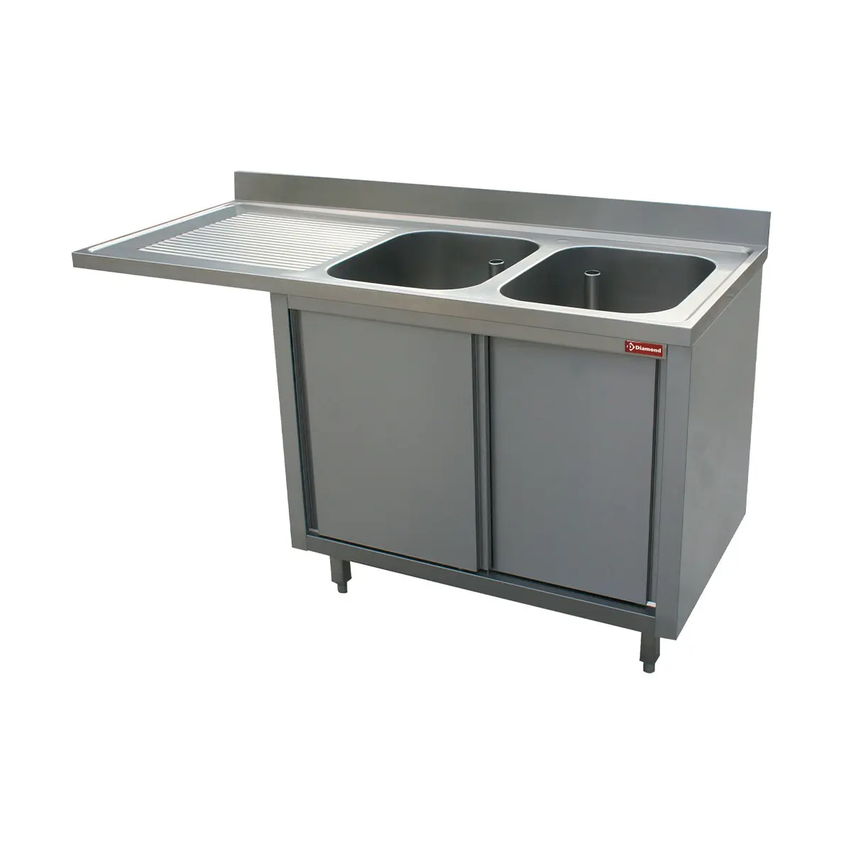 Plonge 2 cuves 500x500x325 égouttoir gauche sur armoire 2 portes coulissantes et espace lave vaisselle - 1800 x 700 mm