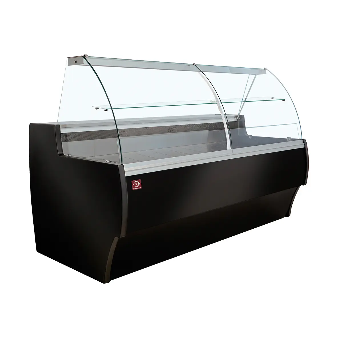 Comptoir vitrine réfrigéré à vitre bombée, ventilé, avec réserve - NOIR - 1500 x 1000 mm