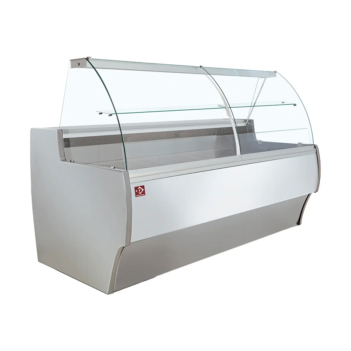 Comptoir vitrine réfrigéré à vitre bombée, ventilé, avec réserve - GRIS/BLANC - 3000 x 1000 mm