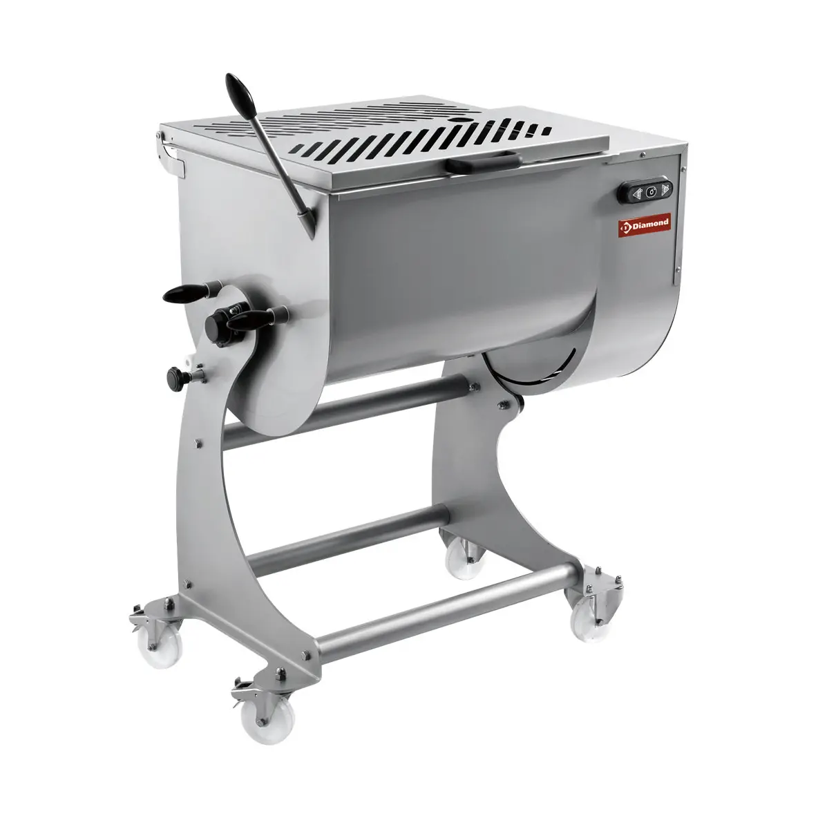 Mélangeur à viande en inox 80 kg, piètement sur roues