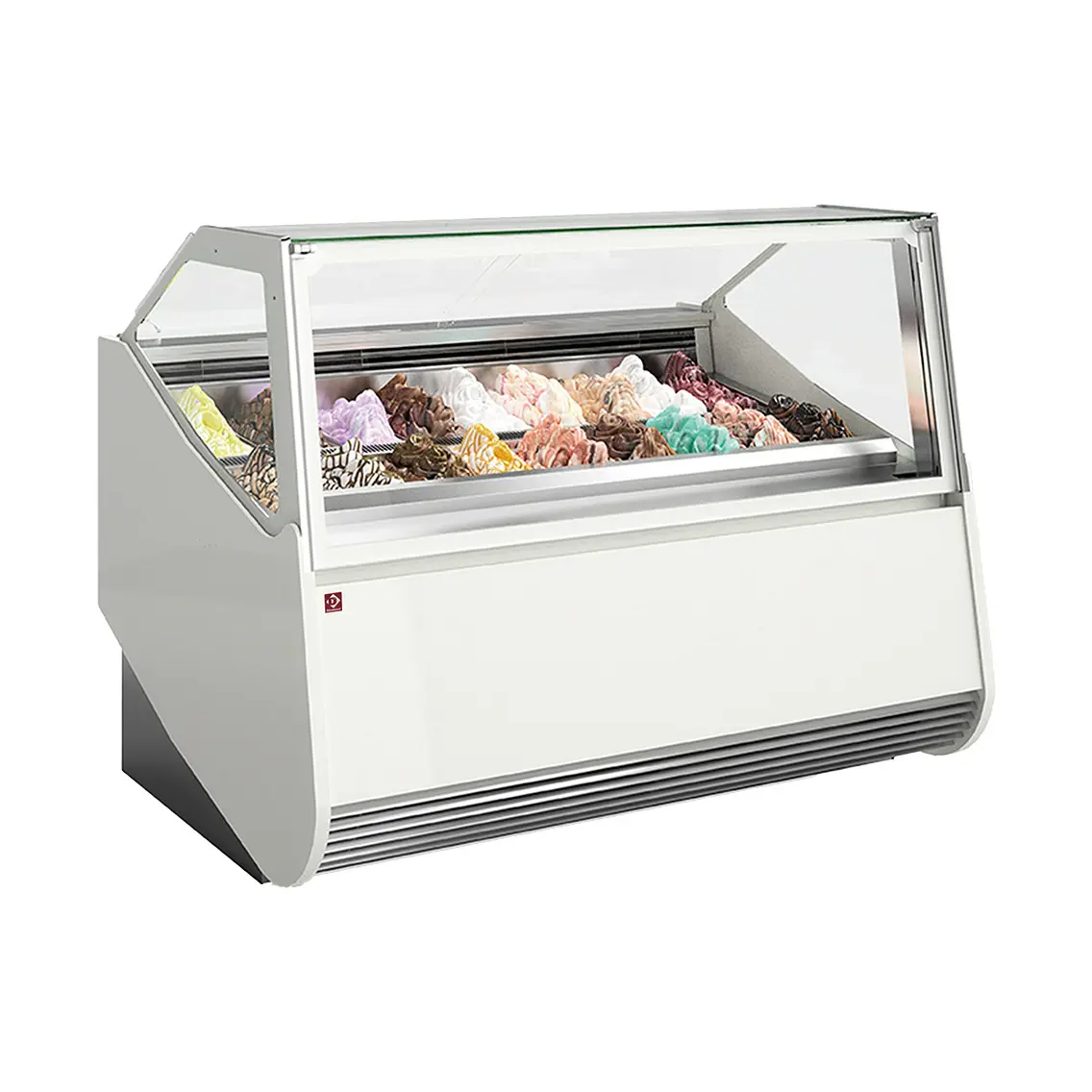 Comptoir à crème glacée 24 bacs inox (360x165) - 2100 x 1150 mm