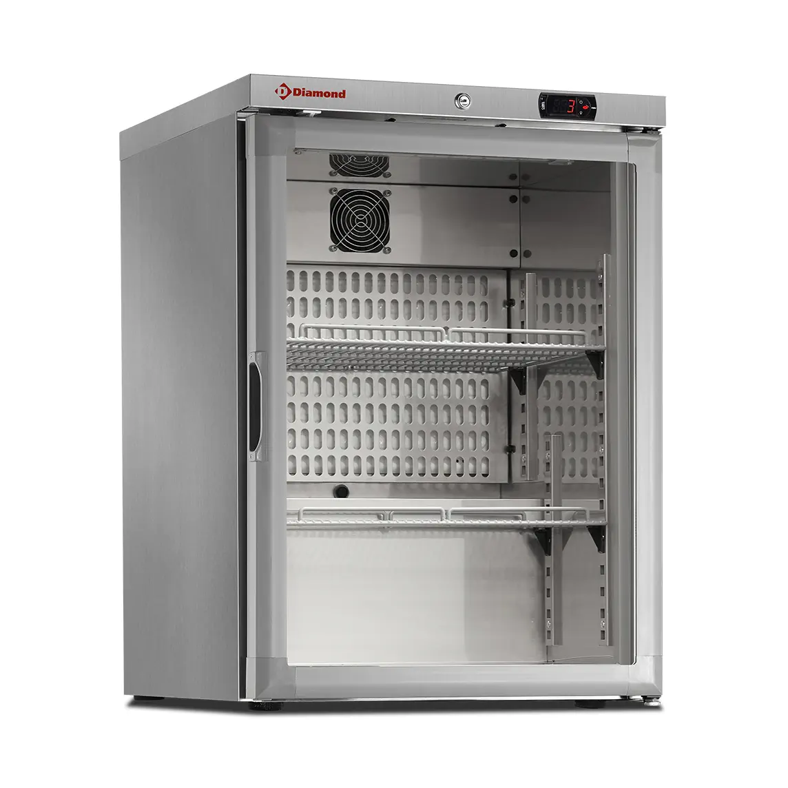 Frigo ventilé, vitrée, 150 Lit. acier inox
