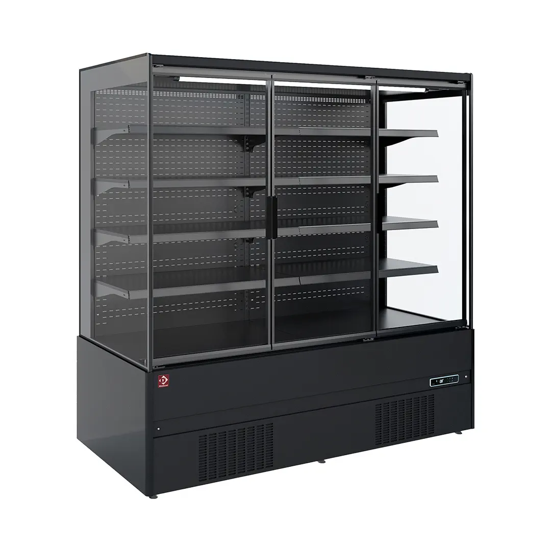 Meuble mural réfrigéré, libre-service, portes battantes - FULL BLACK - 2500 x 852 mm