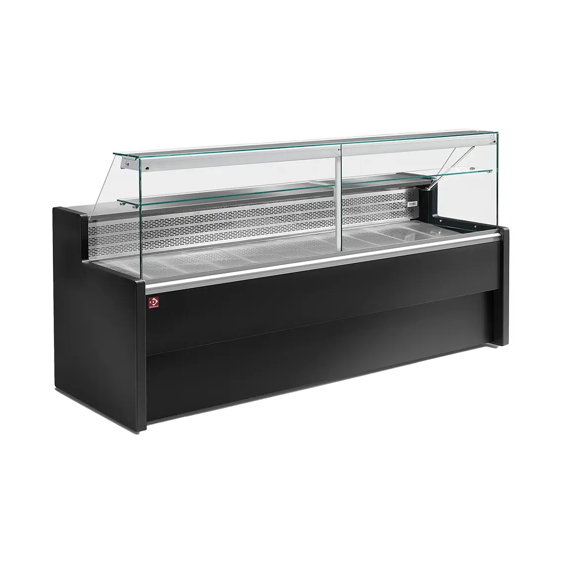 Comptoirs vitrine réfrigérés à vitre droite 90°, avec réserve - NOIR - 3000 x 800 mm