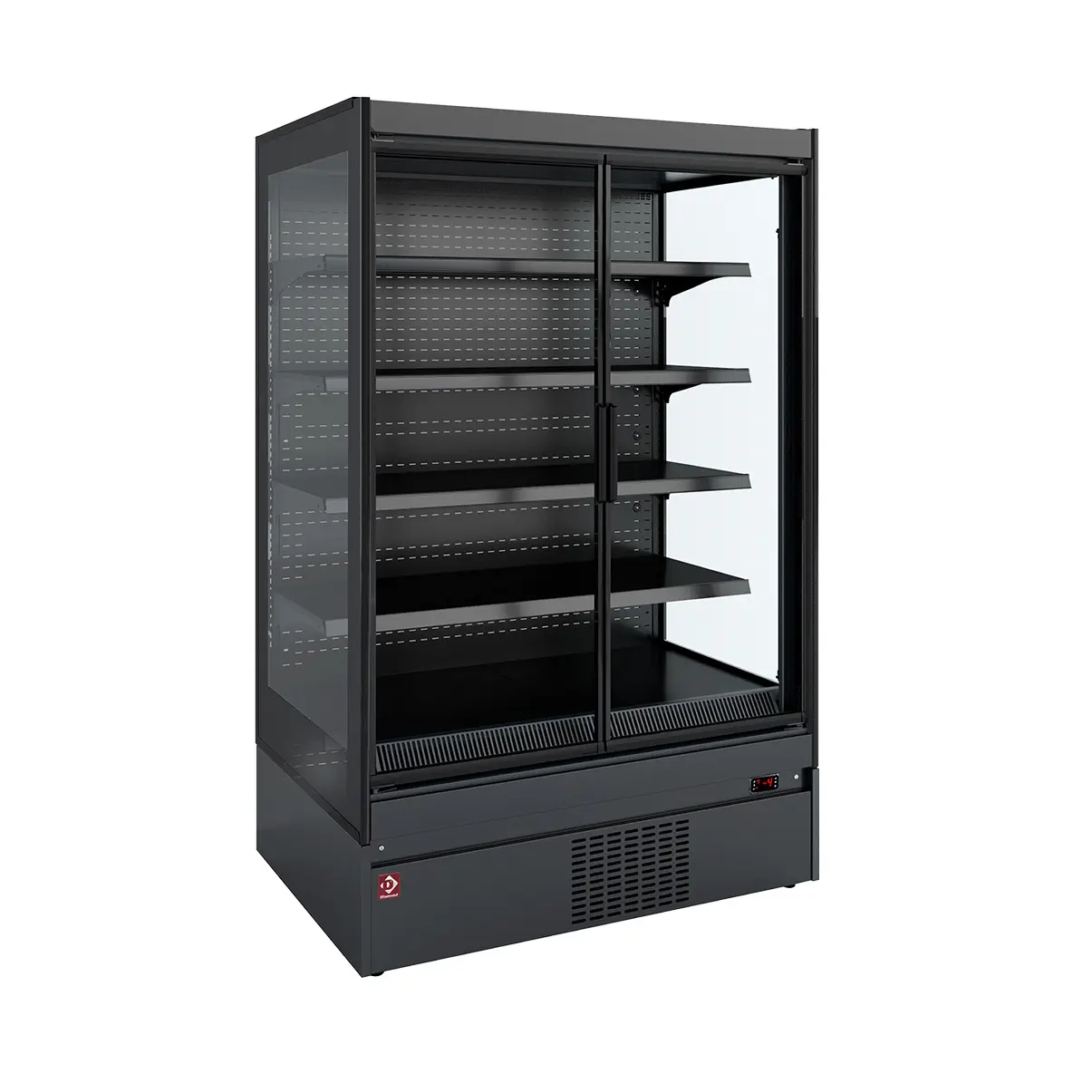 Meuble mural réfrigéré, joues vitrée, libre-service, portes battantes - FULL BLACK - 2600 x 898 mm