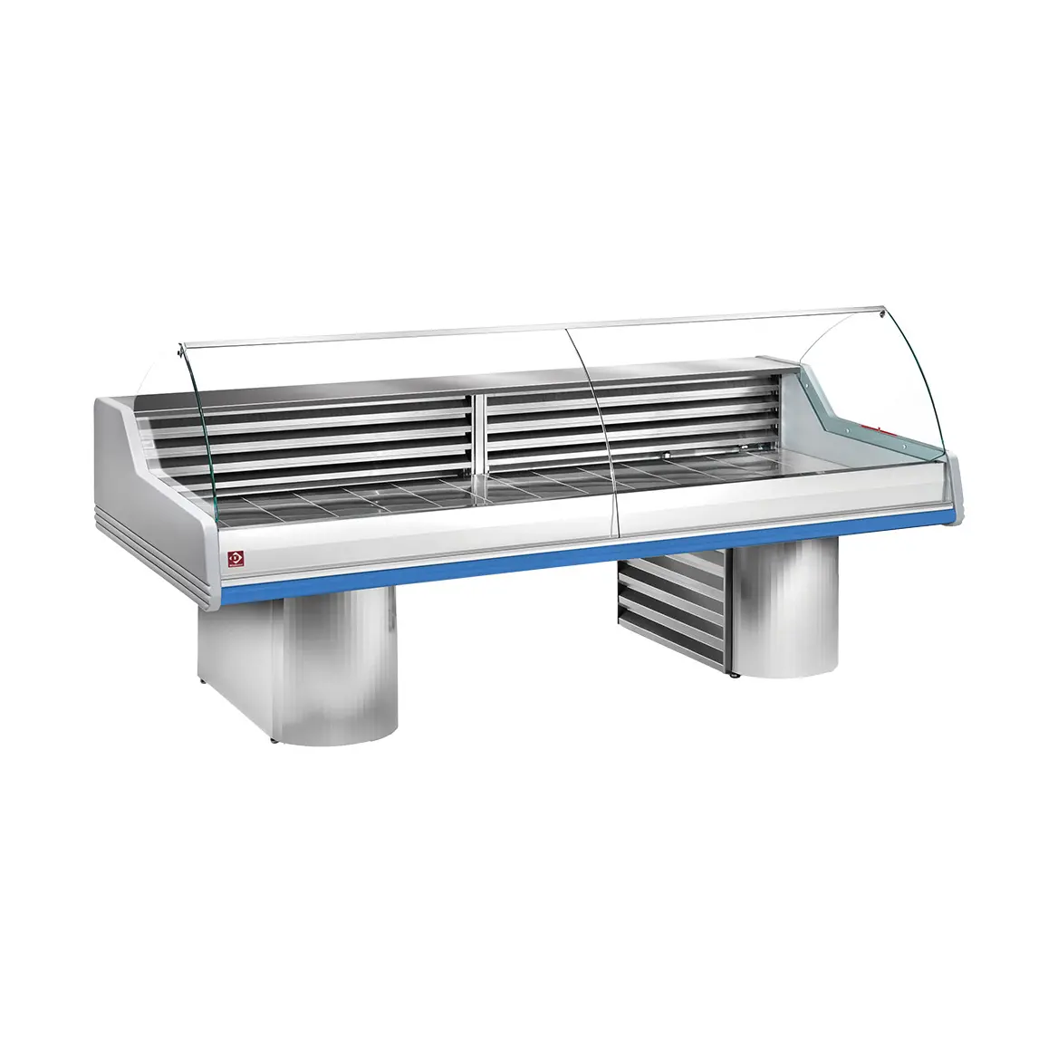 Comptoirs vitrine réfrigérés à vitre bombée, sur socles - 3500 x 1195 mm