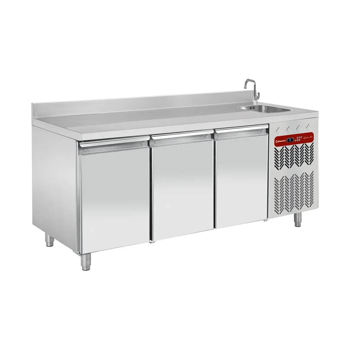 Table frigorifique "murale", ventilée, 3 portes GN 1/1, avec évier