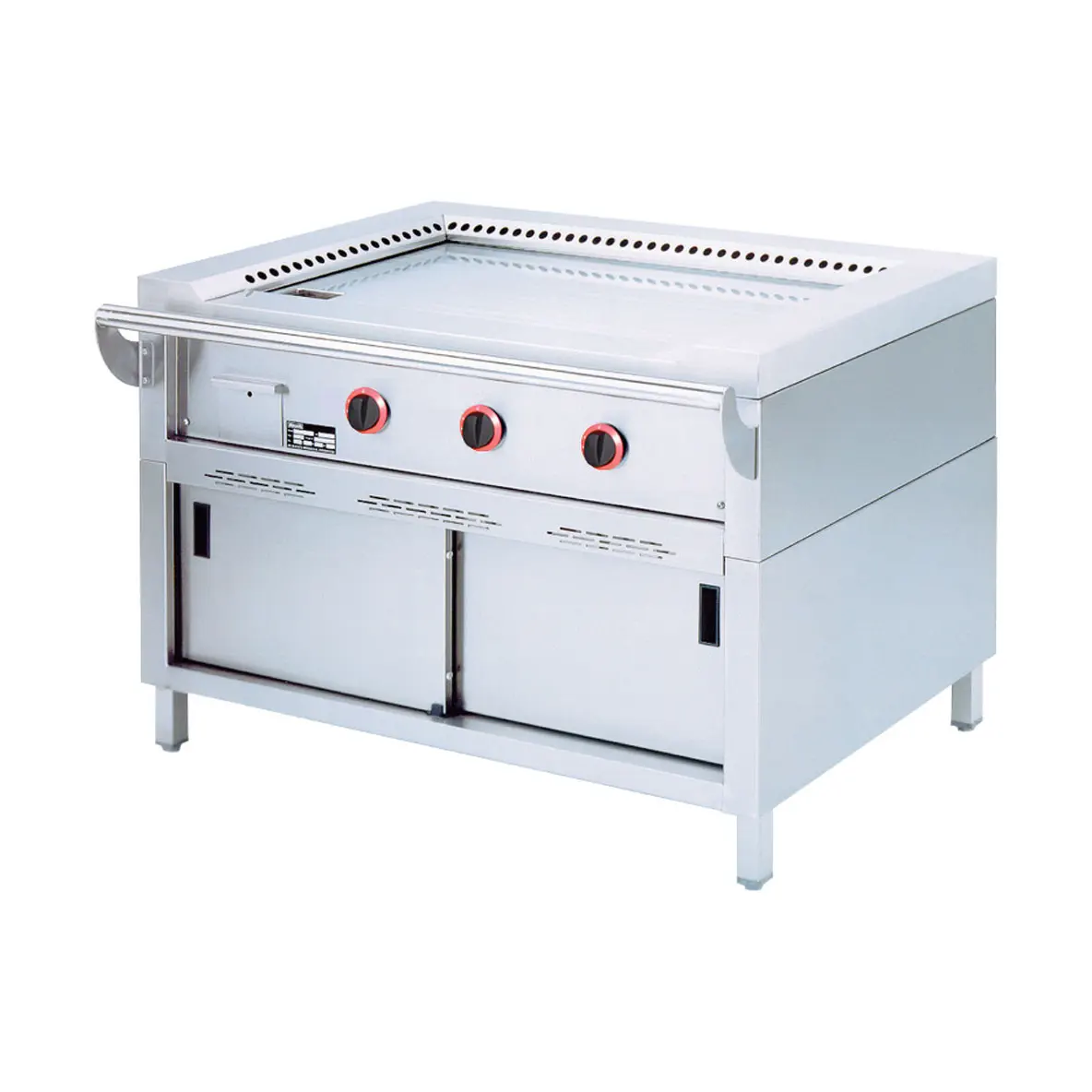 Plaque "Teppanyaki" gaz, 3 zones (3x 7 kW), sur armoire