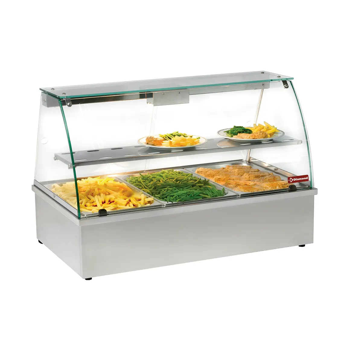 Vitrine chauffante, bain-marie 3 GN 1/1, panoramique