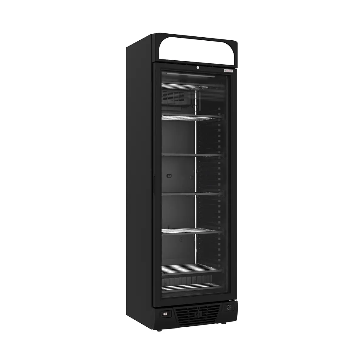 Vitrine ventilée négative vitrée 374  litres - 5 niveaux fixes avec caisson lumineux - NOIRE
