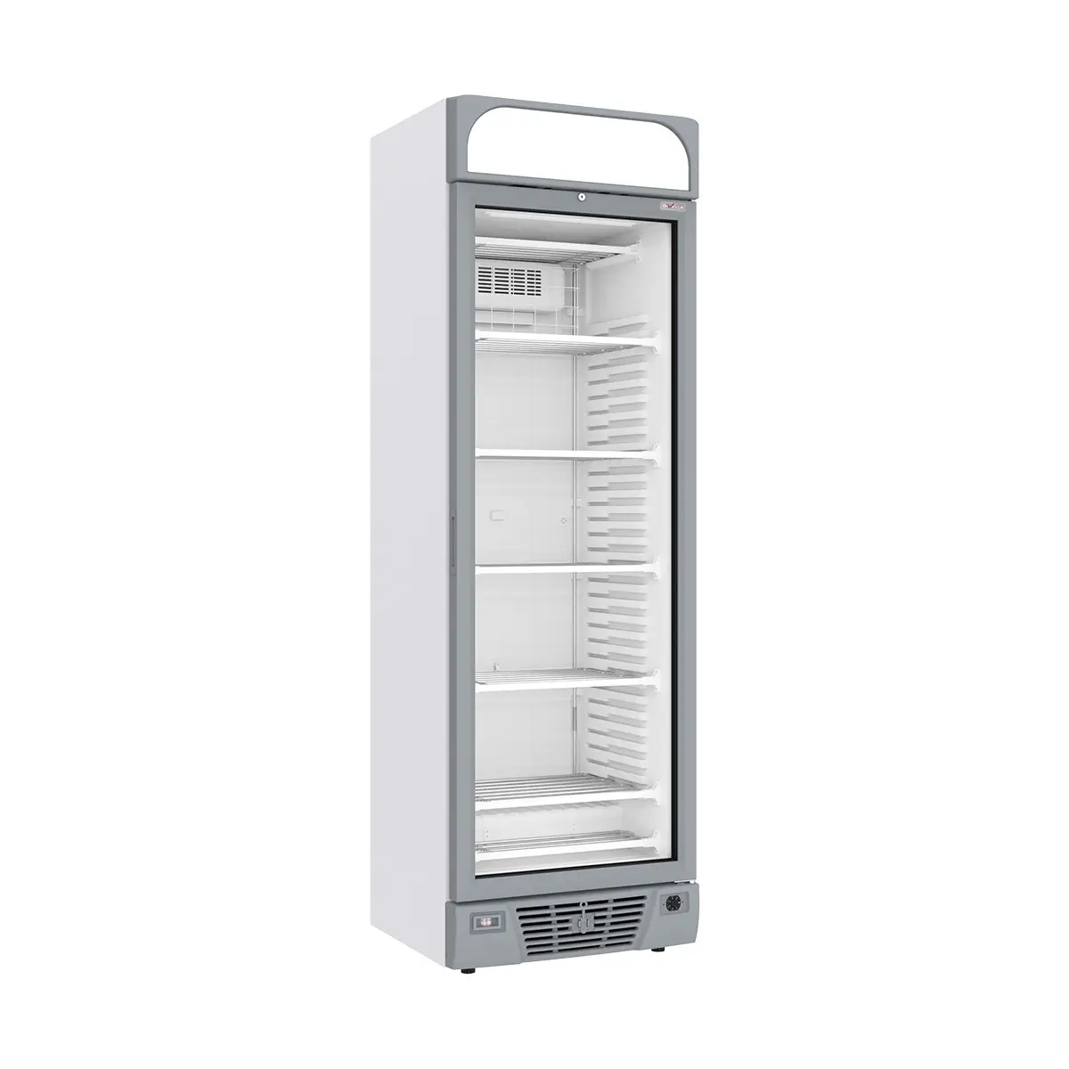 Vitrine ventilée négative vitrée 374  litres - 5 niveaux fixes avec caisson lumineux - BLANCHE